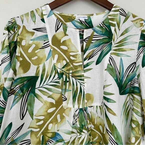 Sigrid Olsen top  with v-neck & short sleeves, loose fit, tropical, linen blend - Picture 6 of 16